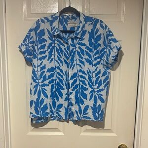 Blue Leaf Print women’s blouse
